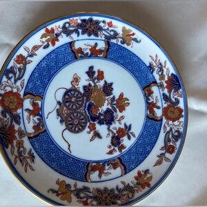 Vintage Japanese Gold Imari Plate Flowers Peacock Hand Painted